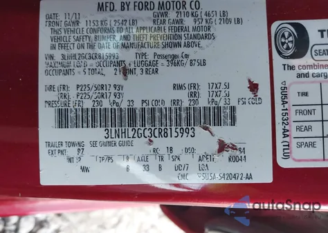 2012 Lincoln Mkz from USA, damaged, VIN 3LNHL2GC3CR815993